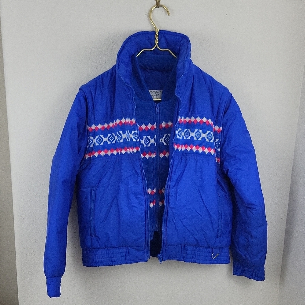 Vintage Blue Nylon and Knit Jacket / Vest Apres Sport Ski Jacket Size Medium